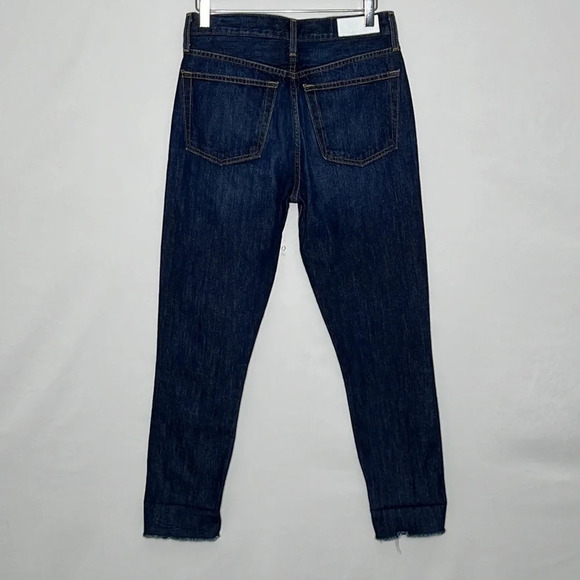 Re/Done Originals Rigid High Rise Button Fly Crop Raw Hem Jeans - Size 28 - Picture 3 of 8
